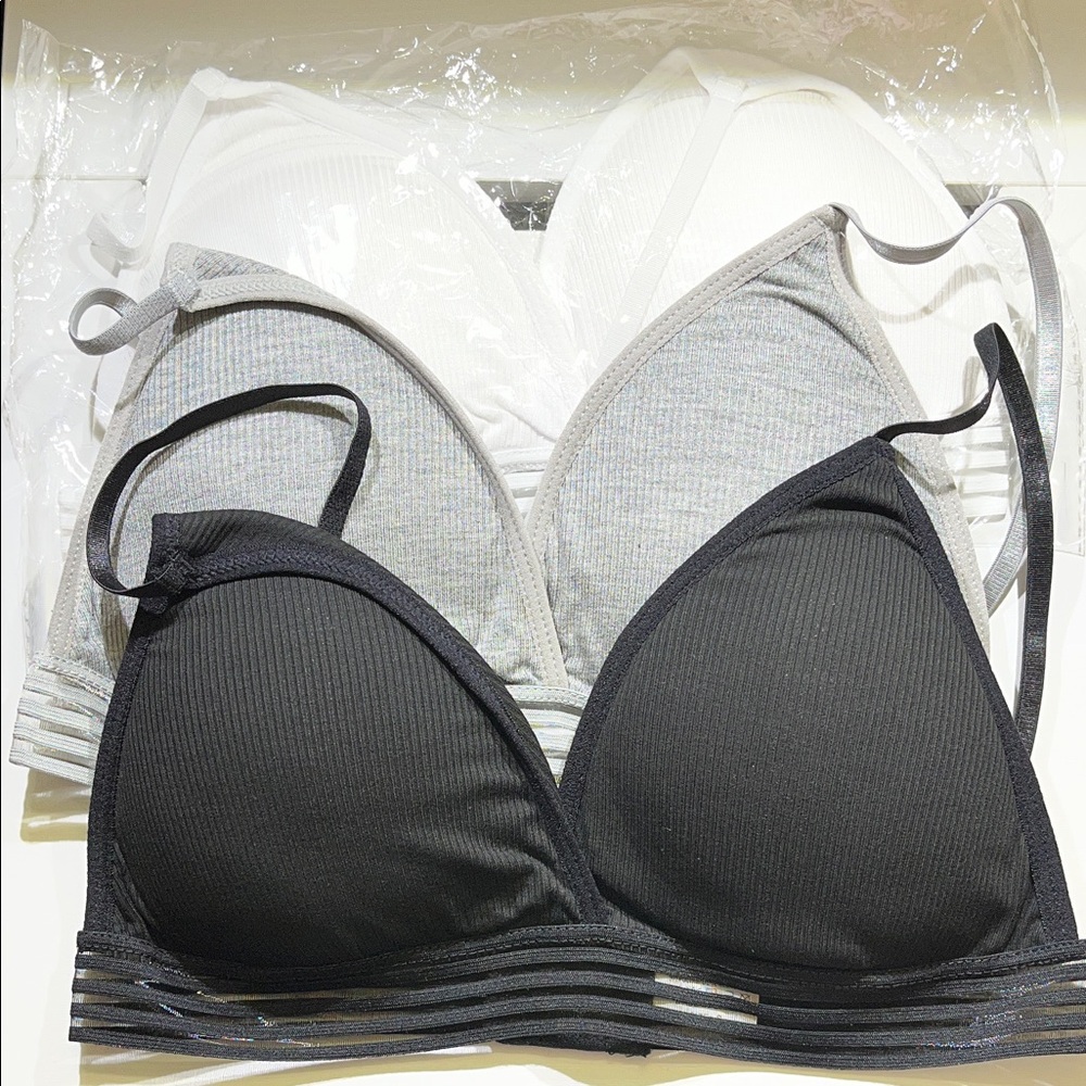 Women’s Ribbed Triangle Bralette - Black, Gray & White